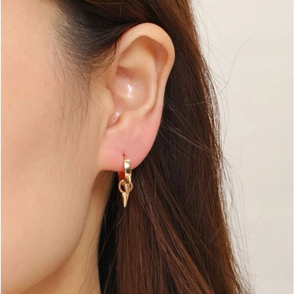 Elegantly Edgy Dainty Gold Dangle Spike Huggie Hoop Earrings - Picture 3 of 8